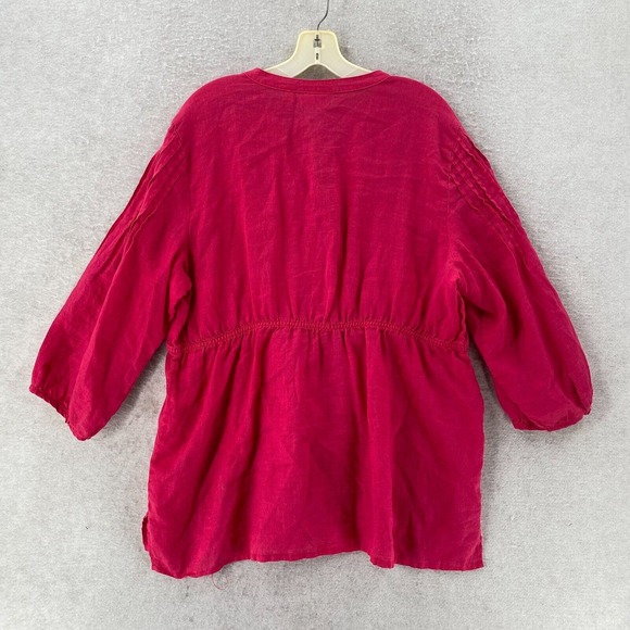 Chicos Tunic Shirt Top Womens 3X Pink Linen V Neck 3/4 Sleeve Babydoll Peplum 3X - Picture 2 of 12